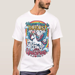 Krankenschwestern Geboren August Einhorn Regenboge T-Shirt