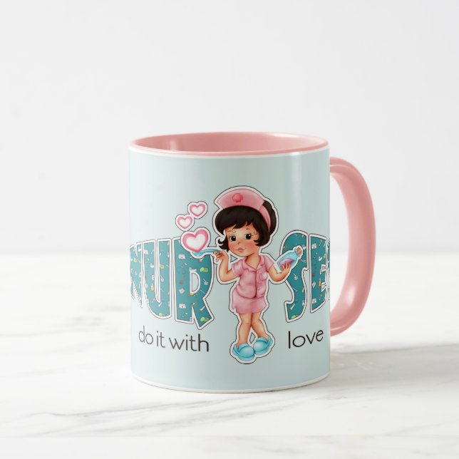 Krankenschwestern machen das mit Liebe. Geschenk f Tasse (VorderseiteRechts)