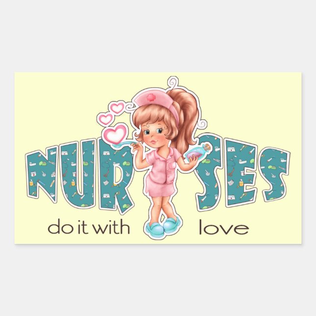 Krankenschwestern machen das mit Liebe. Niedliche  Rechteckiger Aufkleber (Vorderseite)