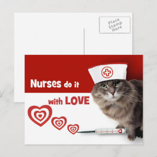 Krankenschwestern machen es mit Liebe. Lustige Kat Postkarte