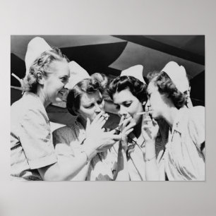 Krankenschwestern Rauchen Vintage Fotografie 16x12 Poster