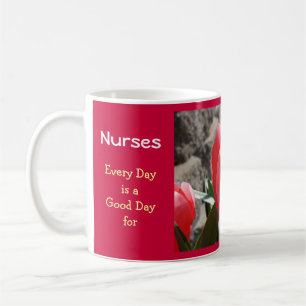 Krankenschwestern Rosa Tulpen Guter Tag Freundlich Kaffeetasse