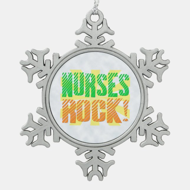 Krankenschwestern schaukeln, orange/grüne schneeflocken Zinn-Ornament (Vorderseite)