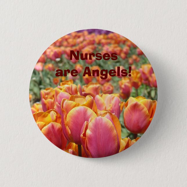 Krankenschwestern sind Engel! Knöpfe Tulpen Blumen Button (Vorderseite)