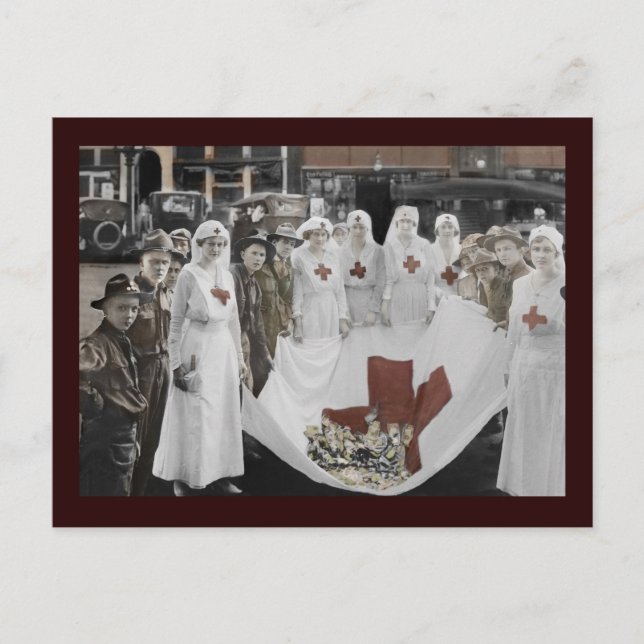 Krankenschwestern und junge Freiwillige sammeln Sp Postkarte (Vorderseite)
