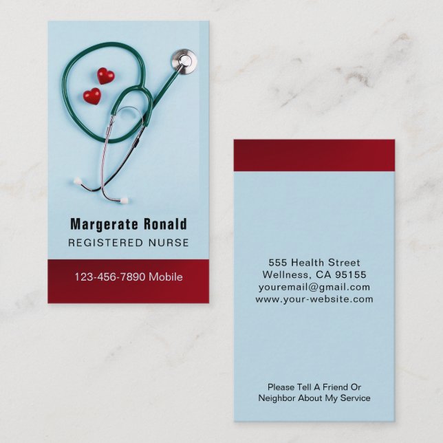 Krankenversicherung RN, LVN, LPN, Karrierekarte Visitenkarte (Vorne/Hinten)