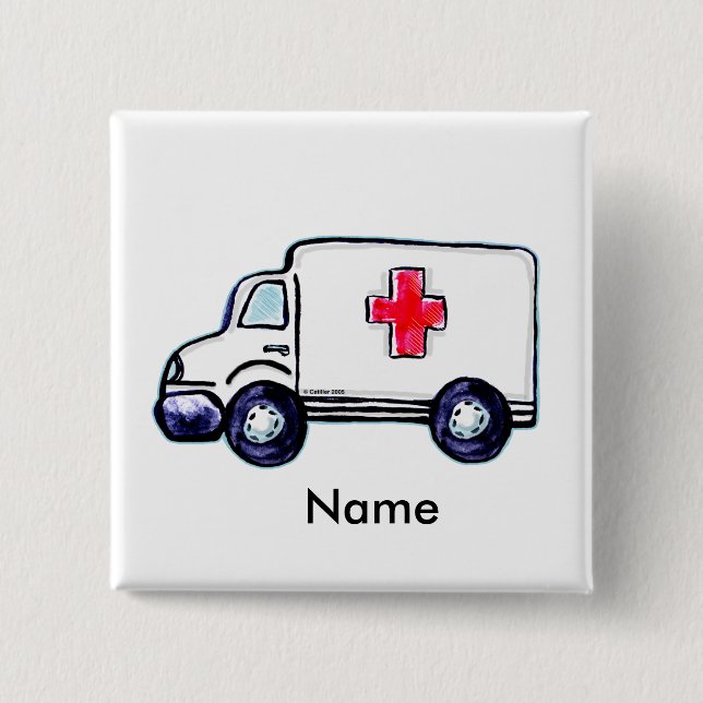 Krankenwagen quadratischer Pin Button (Vorderseite)