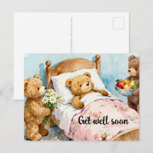 Kranker TEDDYBÄR zu Hause bei Freunden 5 Postkarte
