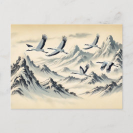 Kranmigration über Berge Chinesische Tinte Farbe F Postkarte