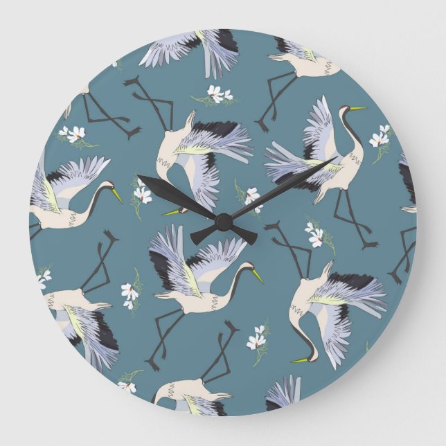 Kranmuster, Illustration Flying Bird. Große Wanduhr (Vorderseite)