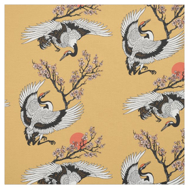 Kranvogel und blühende Sakura Stoff (Muster)