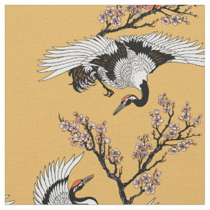 Kranvogel und blühende Sakura Stoff