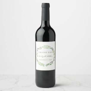 Kranz aus grünen Blättern Danke-Sag-Hochzeit Wein Weinetikett