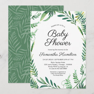 Kranz aus Grünzeug Moderne botanische Babyparty Einladung