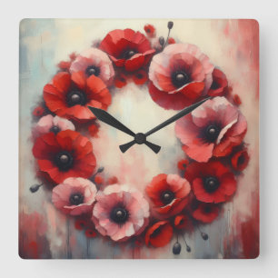 Kranz aus Mohnblumen Quadratische Wanduhr