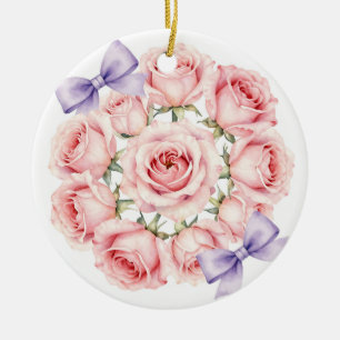 Kranz aus rosa Rosen Aquarell-Blumen Keramik Ornament