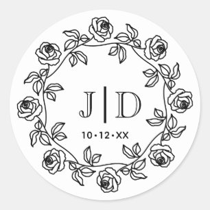 Kranz aus Rosen Zwei Initialen Hochzeitsmonogramm  Runder Aufkleber