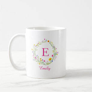 Kranz aus Wildblumen mit Monogramm und Namen Kaffeetasse
