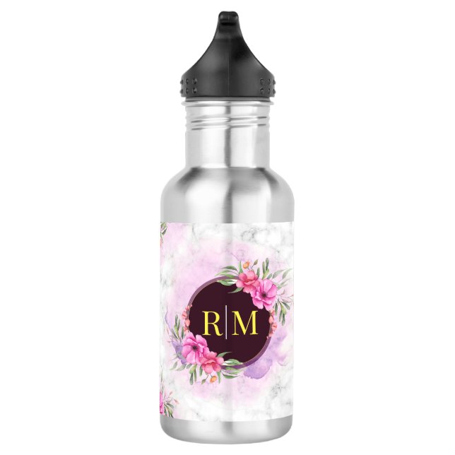 Kranz Blumen Initial Buchstabe Monogramm Name Marm Edelstahlflasche (Rechts)