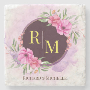 Kranz Blumen Initiale Buchstabe Monogramm Name Mar Steinuntersetzer