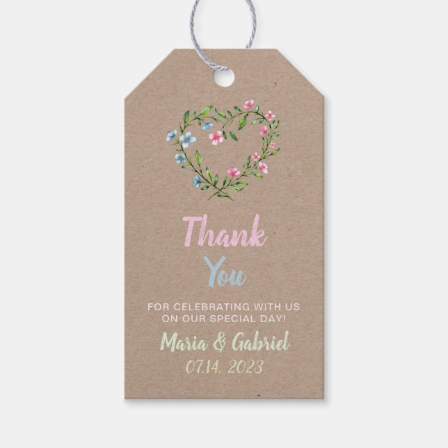 Kranz Blumenherz. Stilvolle Hochzeit Danke Gif Geschenkanhänger (Vorderseite)