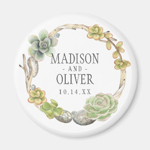 Kranz der Wedding Succulents, der Zweige und der Magnet