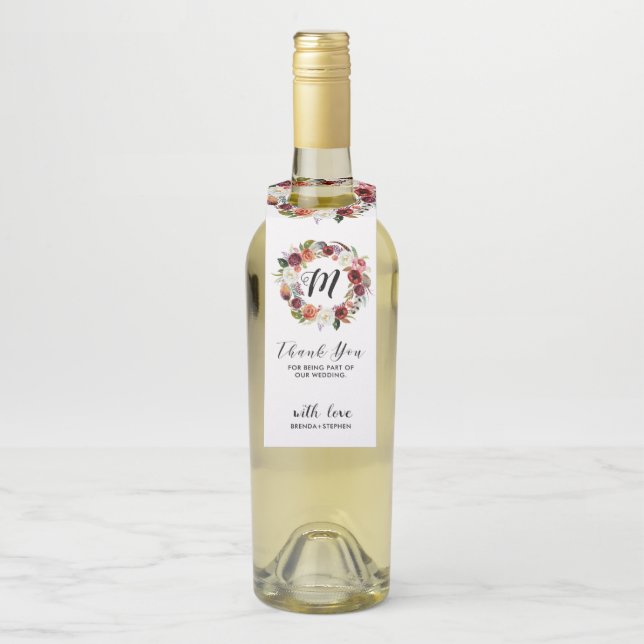 Kranz lila und weißer Blume - Vielen Dank Flaschenanhänger (Auf Flasche)