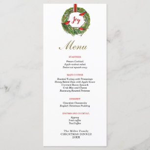 Kranz mit Bogen und Kardinälen Weihnachtsessen Menükarte