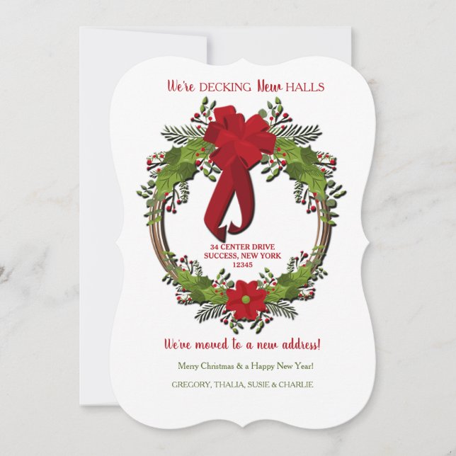 Kranz mit Red Bow Holiday Moving Ankündigung (Vorderseite)