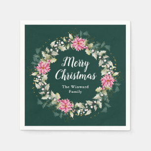 Kranz mit rosa Weihnachtssternen Frohe Weihnachten Serviette