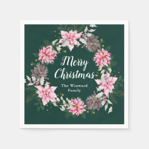 Kranz mit rosa Weihnachtssternen Frohe Weihnachten Serviette