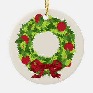 Kranz mit roter Bogen-Weihnachtsverzierung Keramik Ornament