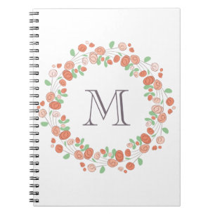 Kranz-Monogramm aus Korallenrosen Notizblock