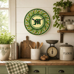 Kranz Monogramm Druck aus Mais Große Wanduhr