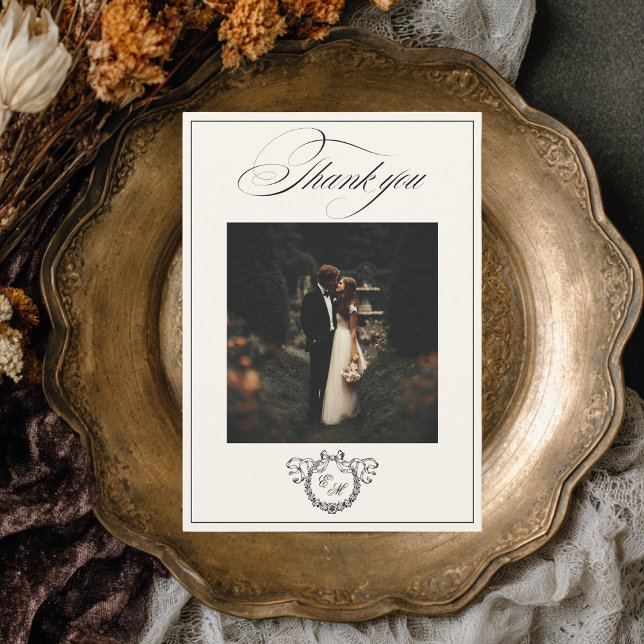 Kranz-Monogramm Elegante Kalligrafie-Hochzeit Dankeskarte (Von Creator hochgeladen)
