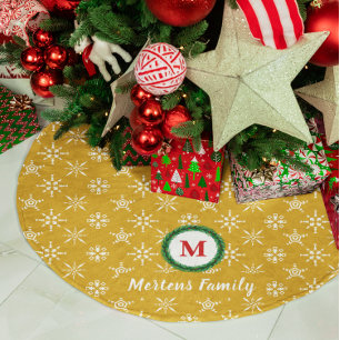 Kranz-Monogramm Ihr Name Gold & Weiße Schneeflocke Polyester Weihnachtsbaumdecke