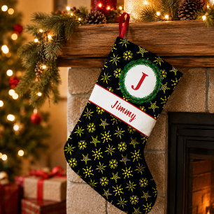 Kranz Monogramm Ihr Name Schwarz Gelb Schneeflocke Kleiner Weihnachtsstrumpf