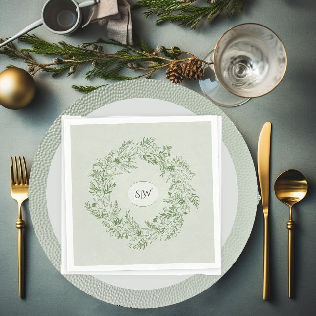 Kranz-Monogramm mit hellgrünen Blättern Serviette (Von Creator hochgeladen)