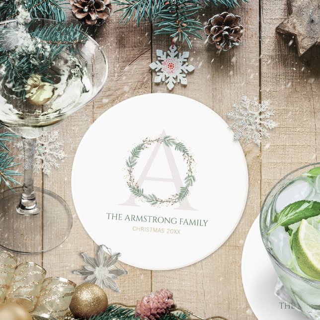 Kranz-Monogramm-Trinkaccessoire-Set in Waldgrün Getränkeuntersetzer (Forest Green Wreath Monogram Drinkware Accent Set Coaster  ©Susanne Sachers - Sunny Mind 🌞)