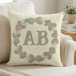 Kranz-Monogramm-Wurfkissen mit rosa grüner Rose Kissen