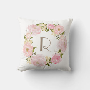 Kranz-Monogrammkissen mit rosa Pfingstrosen Kissen