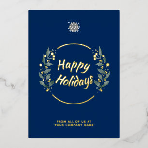 Kranz Navy Blau Geschäft Feiertage Goldfolie Karte