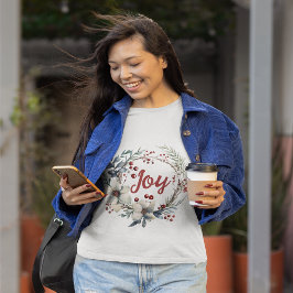 Kranz, rote Blume, Beeren Weihnachten T-Shirt