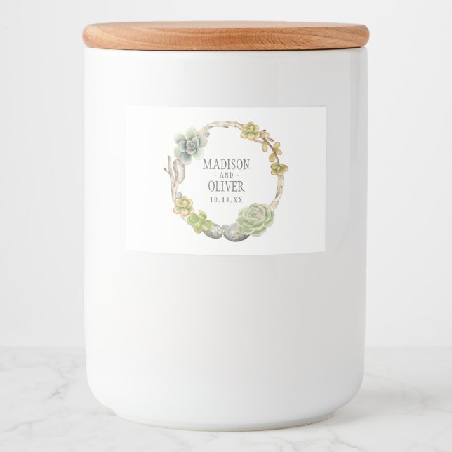 Kranz von Sukkulenten, Twigs und Steinen | Hochzei Lebensmitteletikett (Vorderseite)