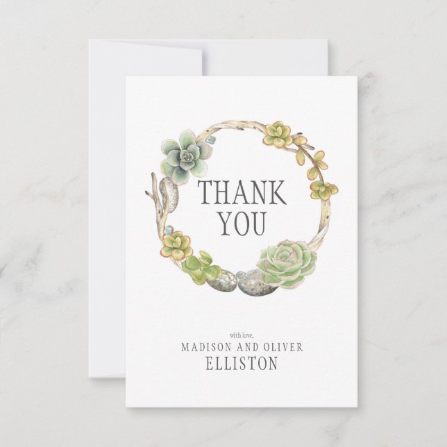 Kranz von Sukkulenten, Twigs und Steinen | Vielen  Dankeskarte (Vorderseite)