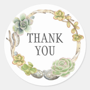 Kranz von Sukkulenten, Twigs und Steinen   Vielen  Runder Aufkleber