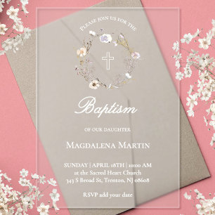 Kranz von Wildblumen   Taufe   mattierte Einladung