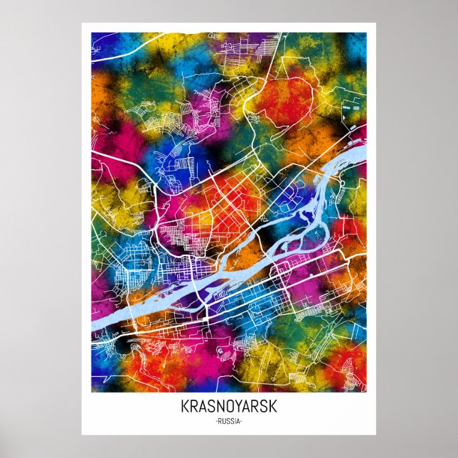 Krasnojarsk Russland Stadt Karte Poster (Vorne)