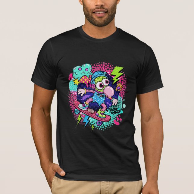 Krass Cartoon Skateboarder - Bubblegum & Lightning T-Shirt (Vorderseite)