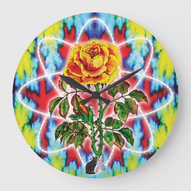 Krasse Krasse Rose Wall Clock Große Wanduhr (Vorderseite)